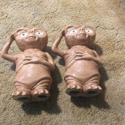 E.T. THE EXTRA TERRESTRIAL ET *CERAMIC STATUE* 1983 Hand painted Vintage Alien, Lot Of 2