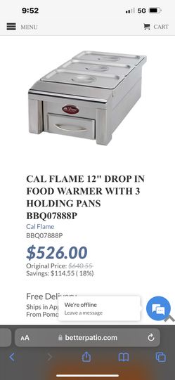 Cal Flame 12” Drop In Food Warmer