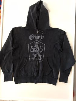 Obey Propaganda Crown & Lion Black Full Zip-Up Hoodie — Size Large