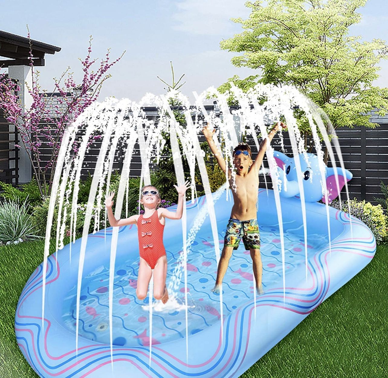 67”Inflatable Sprinkler Pool for Kids Summer Wading Splash Pad Outdoor Spray Toys