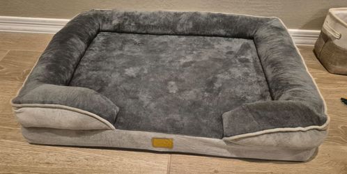 NEW Large Gray Plush Dog Bed - Cooling and Orthopedic
