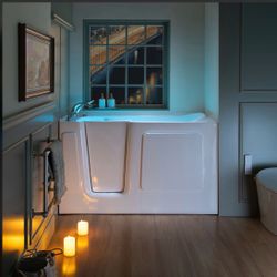 WB603038-L/R，60" × 30" Walk-In Bathtub for Seniors, Wheelchair Accessible, Dual Hydrotherapy with 6 Whirlpool & 12 Air Jets, Quick Fill & Drain, High-