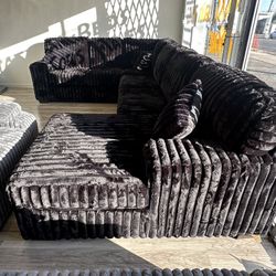 Black Thick Corduroy 3-Piece Sectional - $0 Down, Flexible Payments Available 