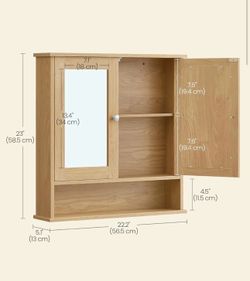 VASAGLE Bathroom Cabinet w/ Mirror Wall Cabinet w/ 2 Mirrored Doors Adjustable Shelf - Natural Oak