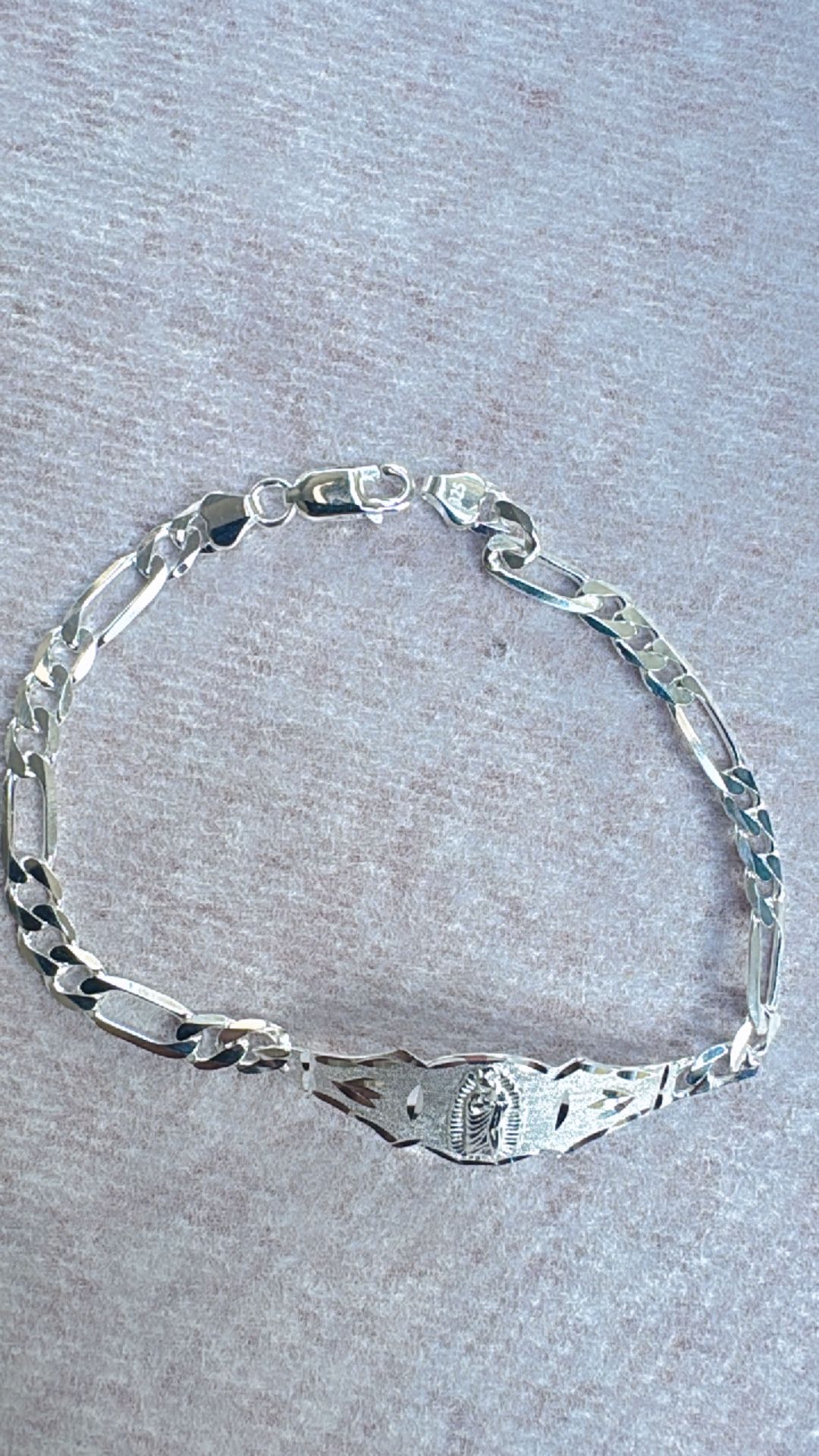 Paper clip diamond cut bracelet for women 925 sterling silver 7inch 
