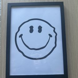Smiley face black & white art print with frame 