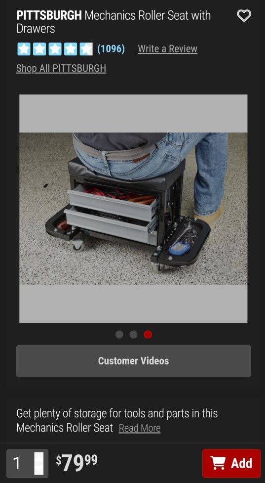 Mechanics Roller Seat With Drawers.