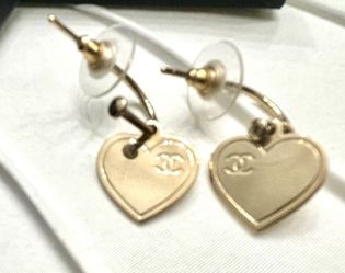 Authentic Chanel Metal Heart Turn lock Drop Earrings