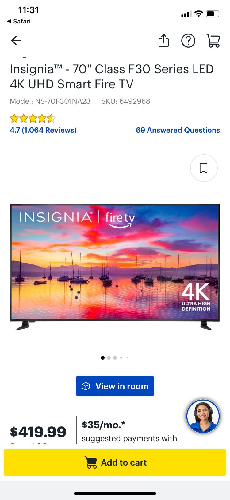 Insignia 70” with tv mount included