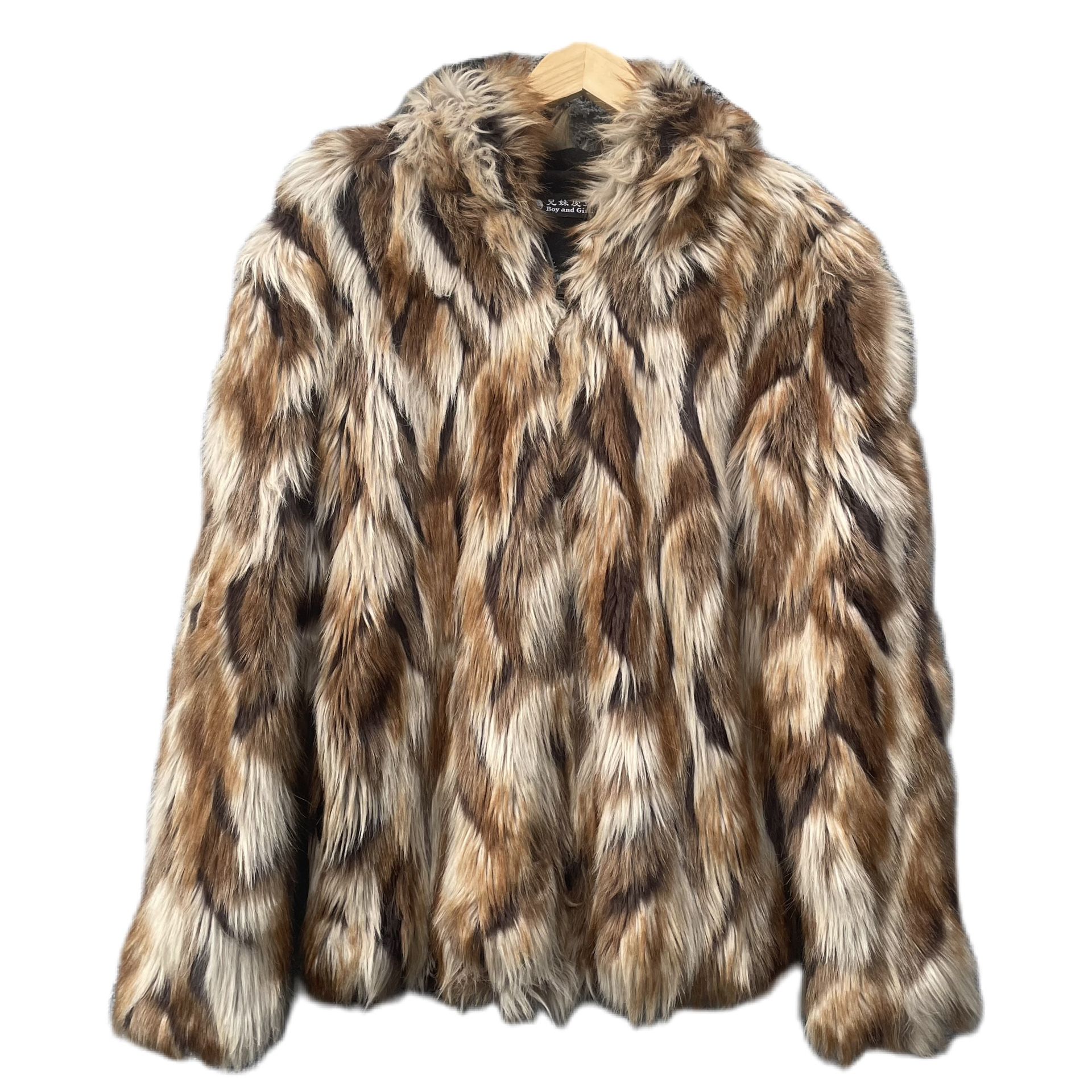Vintage 90s Brown Fur Coat Zip Up Hoodie Luxury Jacket