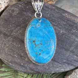 Large Natural Turquoise Gemstone Sterling Silver Pendant#53