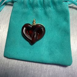 LALIQUE PENDANT 9CT GOLD CHAIN BEAUTIFUL ENTWINED HEART