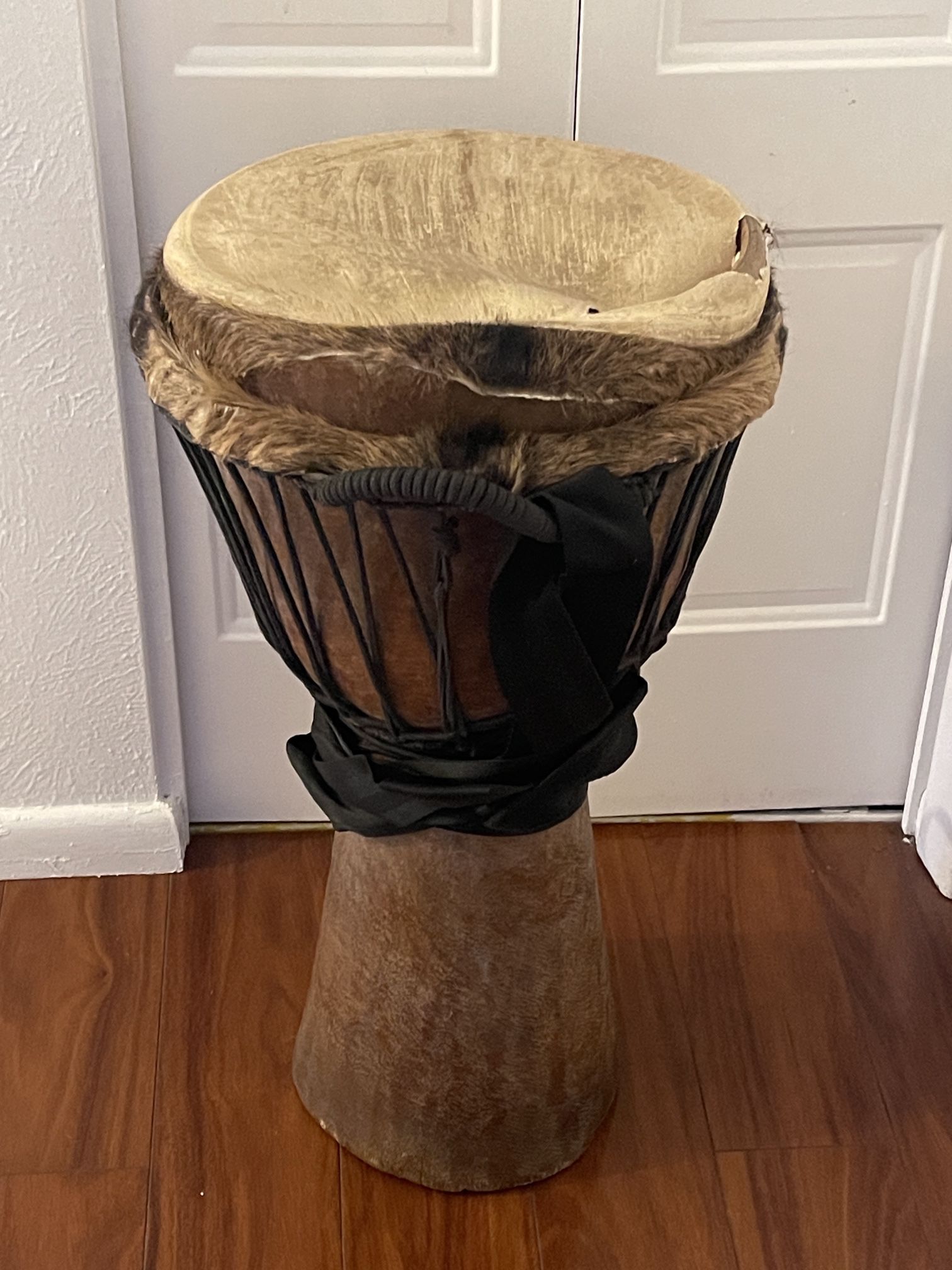 Vintage Djembe African Drum Tribal Musical Instrument Hand Carved Large