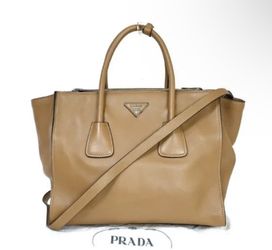 PRADA MILANO Logo 2Way Shoulder Bag Leather Brown Gold Made In Italy 