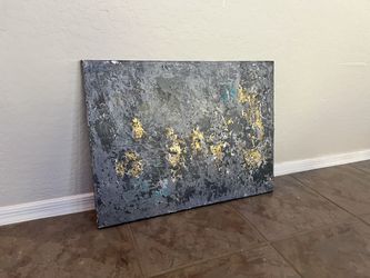 24x18 BRAND NEW Hand Painted Textured Grey/Gold/Turquoise Original Abstract Art