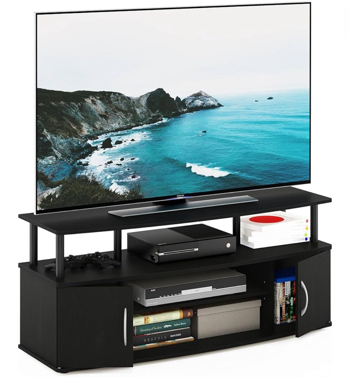 TV, ROKU 3 AND ENTERTAINMENT SYSTEM