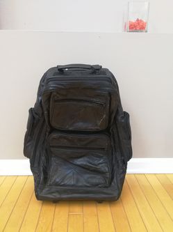 London Fog Black Leather Rolling Backpack