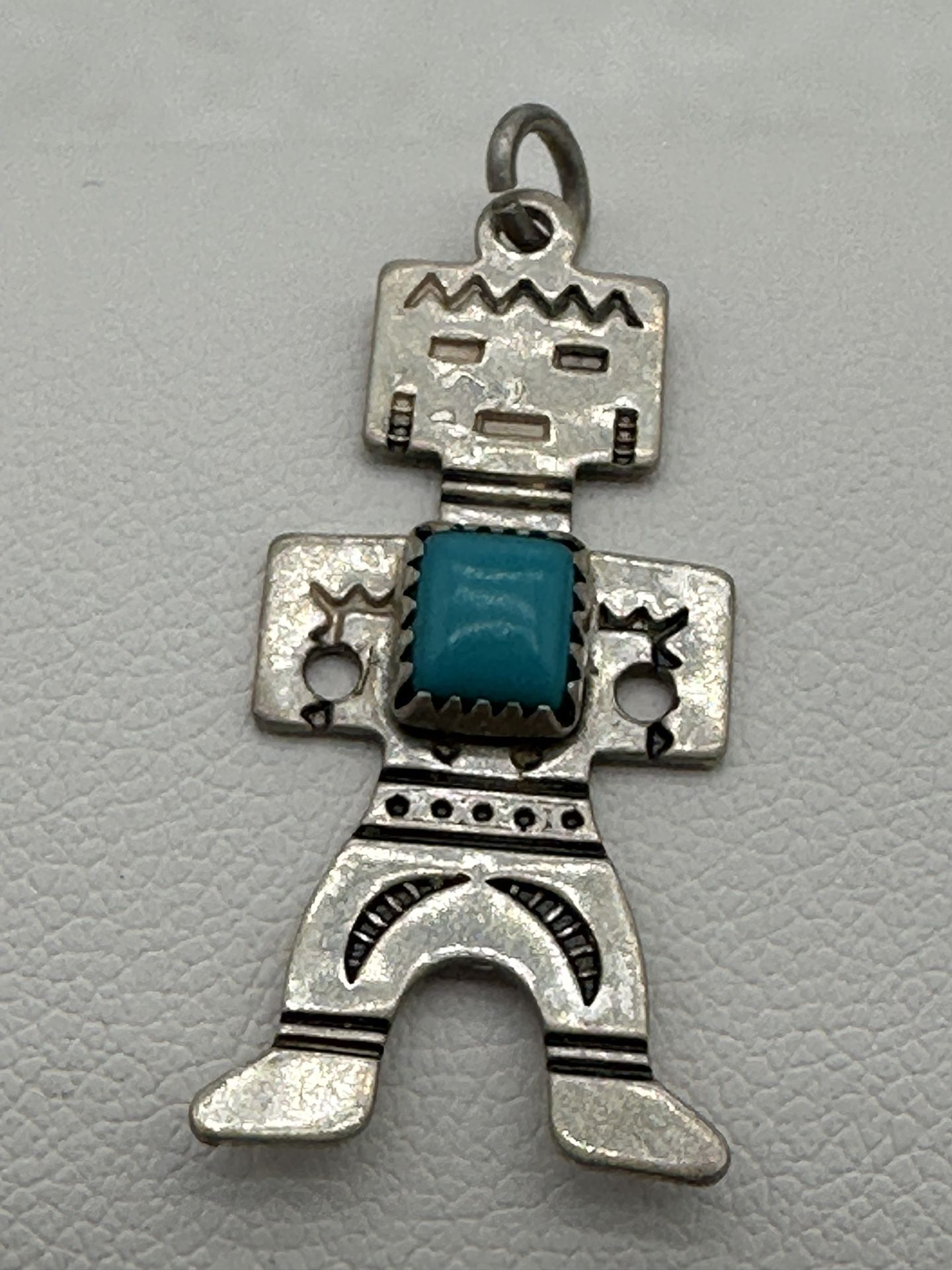 Vintage Male South Western Pendant With Turquoise Stomach Sterling Sliver Good Condition 