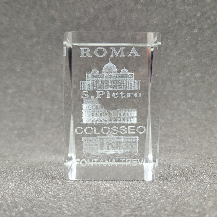 3D Laser Etched Roma Glass Paperweight.