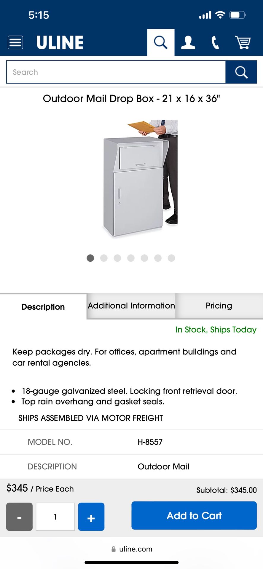 Outdoor Mail Drop Box - 21 x 16 x 36" - ULINE