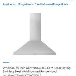 Whirlpool 30 inch Convertible 350-CFM Recirculating Stainless Steel Wall-Mounted Range Hood