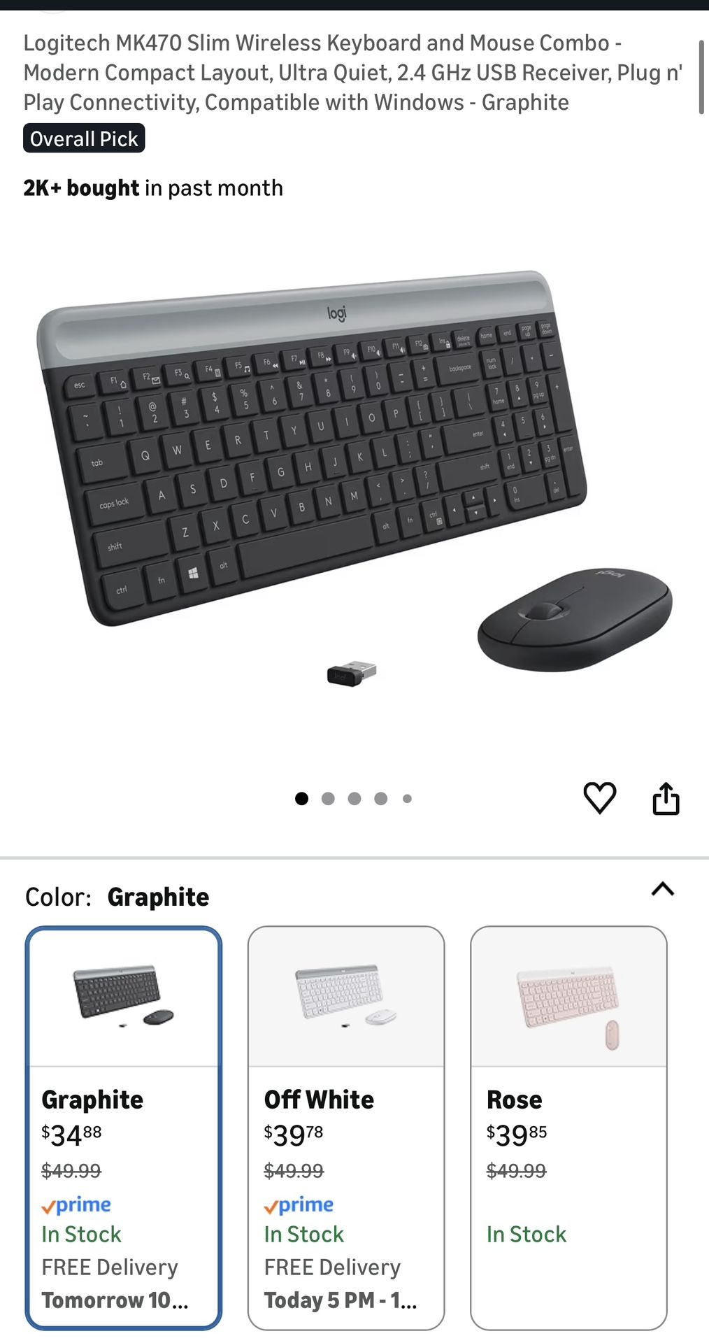 Logitech MK470 Slim Wireless Keyboard and Mouse Combo - Modern Compact Layout, Ultra Quiet, 2.4 GHz USB Receiver, Plug n' Play Connectivity, Compatibl