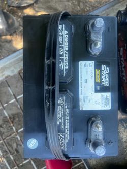 In good condition super start Marine deep cycle battery 100% charge $5 off with a old battery