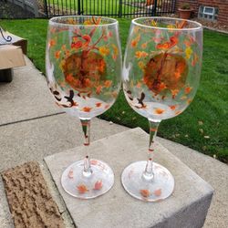 Fall Hand Painted Glasses X2