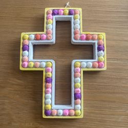 Decorative Cross Wall Hanging with Colorful Hand Painted Beads