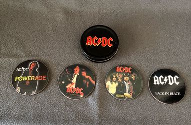 Set of Four 4 AC/DC Classic Metal Rock Record vinyl Coasters in a Tin RARE