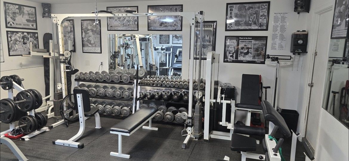 Home Gym for Personal Trainer. Free Weights & Machines 380 sq ft Foot print.