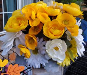 Yellow and White Silk Flower Arrangement for Home Decor