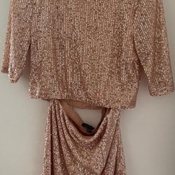 City Studio rose gold sequin top and skirt set.  Size S.