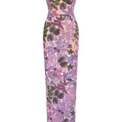 Bella Barnett Floral Sequin Strapless Maxi Dress Purple Embroidered Mesh M