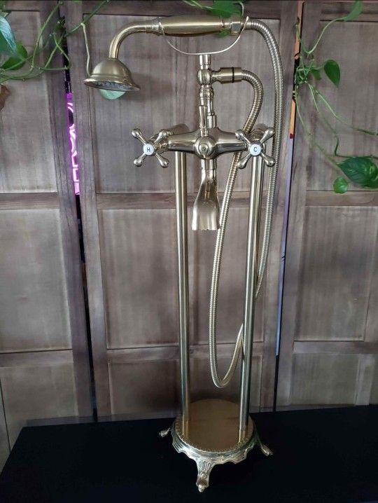 Floor Mount Freestanding Bathtub Faucet with Handheld Shower Gold Retro Style,All Products : American Fashion Style Bags On Sale