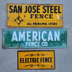 3 Vintage San Jose American Electric Fence Signs Man Cave Wall Hanger