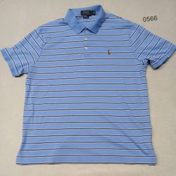 Polo Ralph Lauren Classic Fit Large Light/Dark Blue Striped Button Collar Shirt