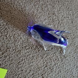 Clear And Blue Glass Dolphin Paperweight