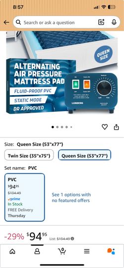 Full size adjustable bed w/ queen size bed sore topper