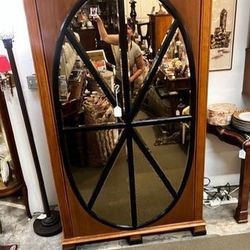 19C Biedermeier style armoire, wardrobe w. sunburst mirrored doors
