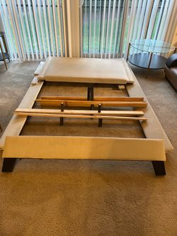Queen Memory Foam Mattress – Excellent Condition & Queen Upholstered Platform Bed Frame – Beige