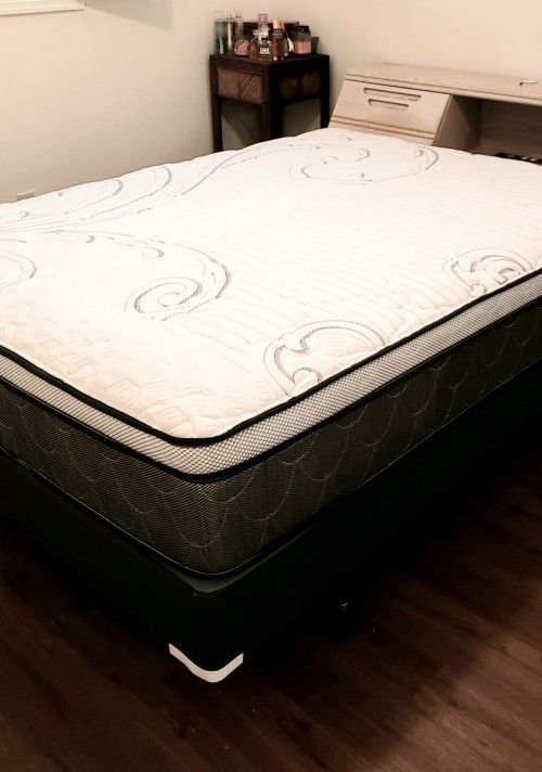 NEW QUEEN PILLOW TOP MATTRESS and BOX SPRING. Bed frame not included 👍