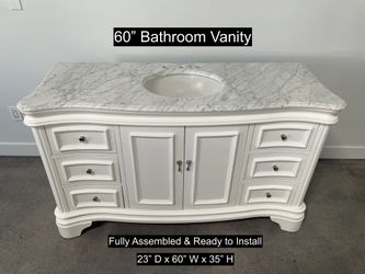 60" Bathroom Vanity with Carrara Marble Countertop & Solid Wood & Plywood Cabinet #3444