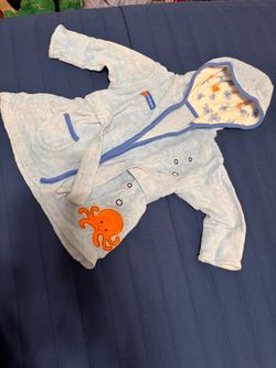 Baby Terry Cloth bath Robe with Octopus Appliqué