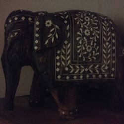real eye very nice inlaid elephant wood carved antique collectable statue large