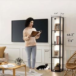 FENLO Fancy 3 in 1 Dimmable LED Floor lamp with display shelves- dark brown