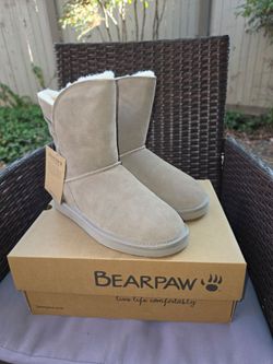 BEARPAW Womans Kylee Boot Mid Calf slip on Suede Comfort with NeverWet