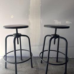2 Metal Adjustable Bar Stools with Wood Seat