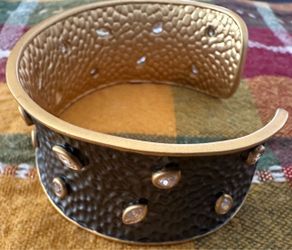 Chico's Vintage Style Hammered Gold & Black Rhinestone Statement Cuff Bracelet
