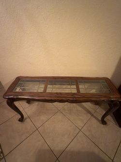 Solid Wood Console / Sofa Table w/ Glass Top – Heavy & High Quality